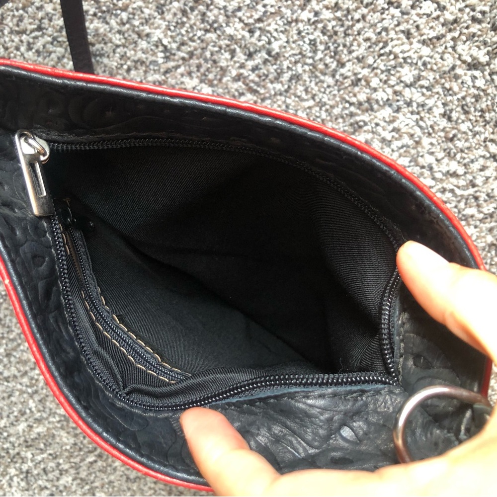 Red Embossed Crossbody Bag with Black Trim - Picture 5 of 7